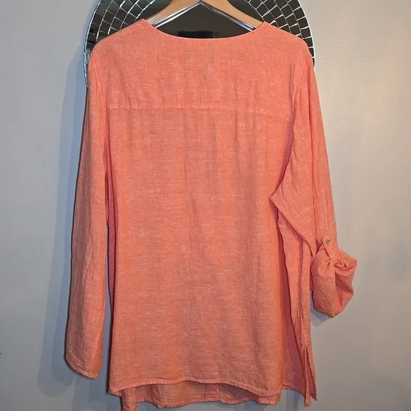 Tahari Linen Long Convertable Sleeves Lagenlook Coastal Tunic Blouse Shirt NWOT - Picture 9 of 14